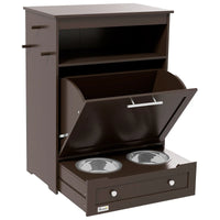 HKM-1409725 Gray Pet Feeder Station with Storage Cabinet and Dual Bowls, Ideal for Food and Water