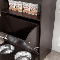 HKM-1409725 Gray Pet Feeder Station with Storage Cabinet and Dual Bowls, Ideal for Food and Water