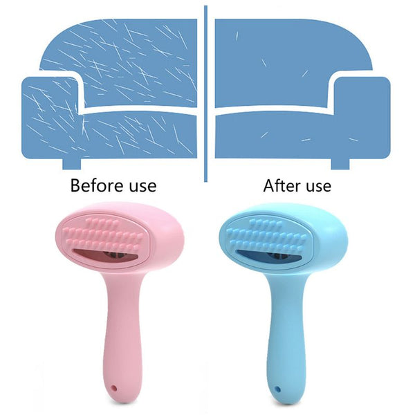 HKM-1409853 Pet Hair Removal Comb - Plastic Grooming Brush in Blue and Pink for Easy Cat Hair Cleanup