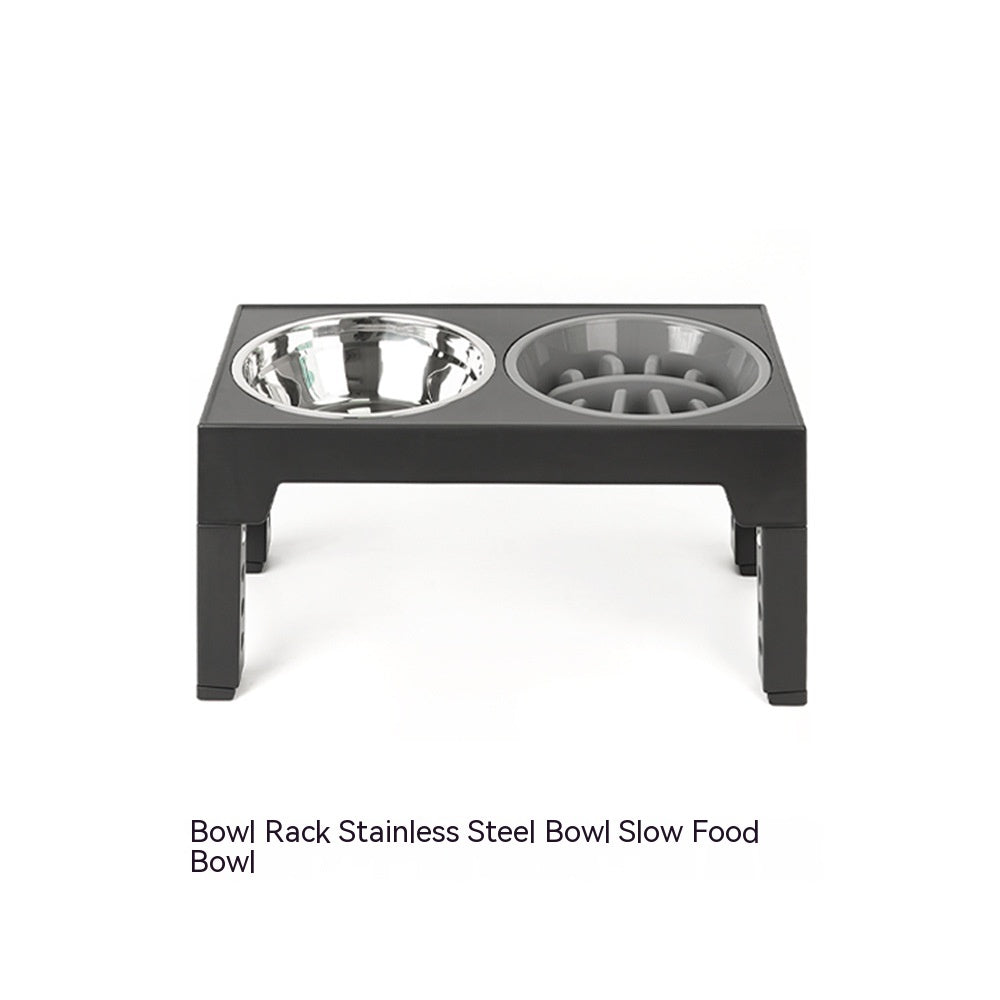 HKM-1410237 Adjustable Slow Feeding Bowl Rack with Stainless Steel Dog Bowls for Neck Protection