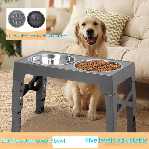 HKM-1410237 Adjustable Slow Feeding Bowl Rack with Stainless Steel Dog Bowls for Neck Protection
