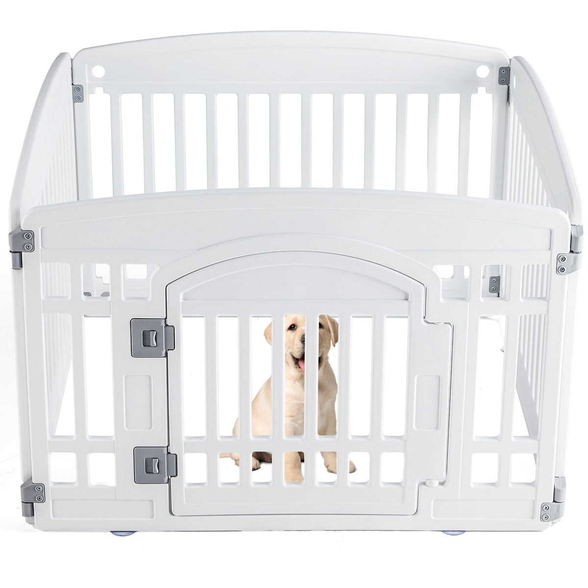 HKM-141267 Safe and Reliable Adjustable Pet Playpen for Indoor and Outdoor Use - White/Black, 4 or 6 Panels