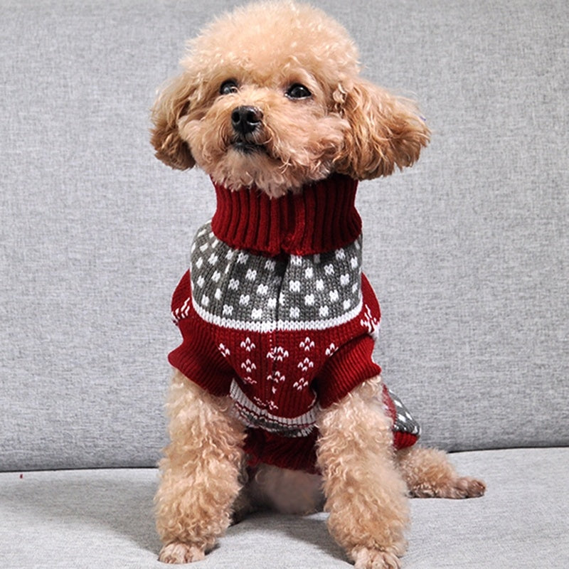 HKM-141331 Festive Maple Snowflake Turtleneck Knitted Sweater for Pets