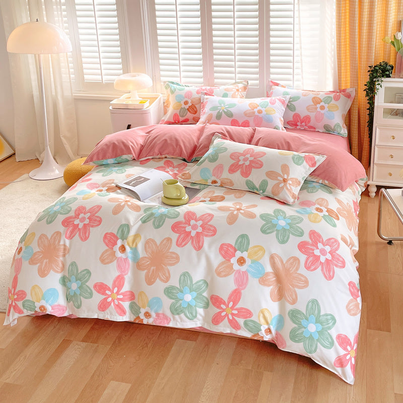 HKM-141395 Spring Floral Microfiber Duvet Cover Set with Pillow Shams - Twin, Full, Queen, King Sizes