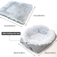 HKM-1414077 Cozy South Korean Velvet Cat Bed with Soft Cushion in White and Grey, 61x51CM