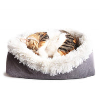 HKM-1414077 Cozy South Korean Velvet Cat Bed with Soft Cushion in White and Grey, 61x51CM
