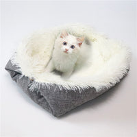 HKM-1414077 Cozy South Korean Velvet Cat Bed with Soft Cushion in White and Grey, 61x51CM