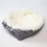 HKM-1414077 Cozy South Korean Velvet Cat Bed with Soft Cushion in White and Grey, 61x51CM