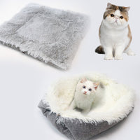 HKM-1414077 Cozy South Korean Velvet Cat Bed with Soft Cushion in White and Grey, 61x51CM