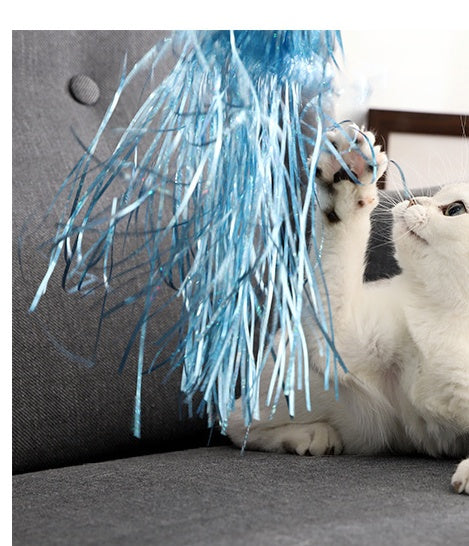 HKM-1414845 Tricolor Bell Tassel Cat Ticker Stick - PVC Fairy Wand Toy, 31CM