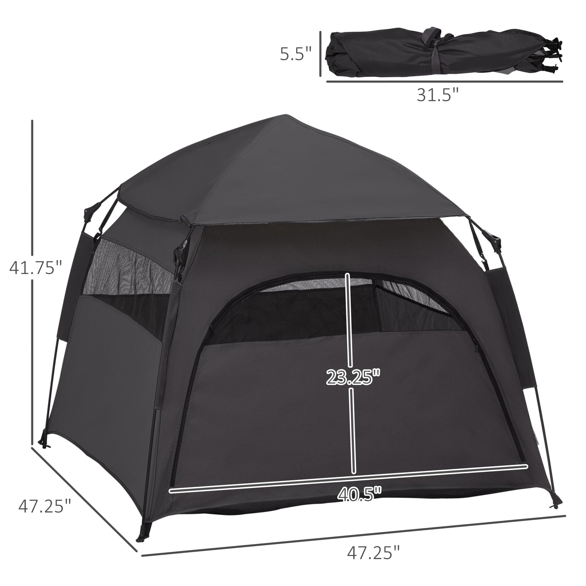 HKM-1415485 Portable Pop Up Dog Tent for Large and Extra Large Dogs, Dark Gray, Includes Carry Bag & Ground Pegs