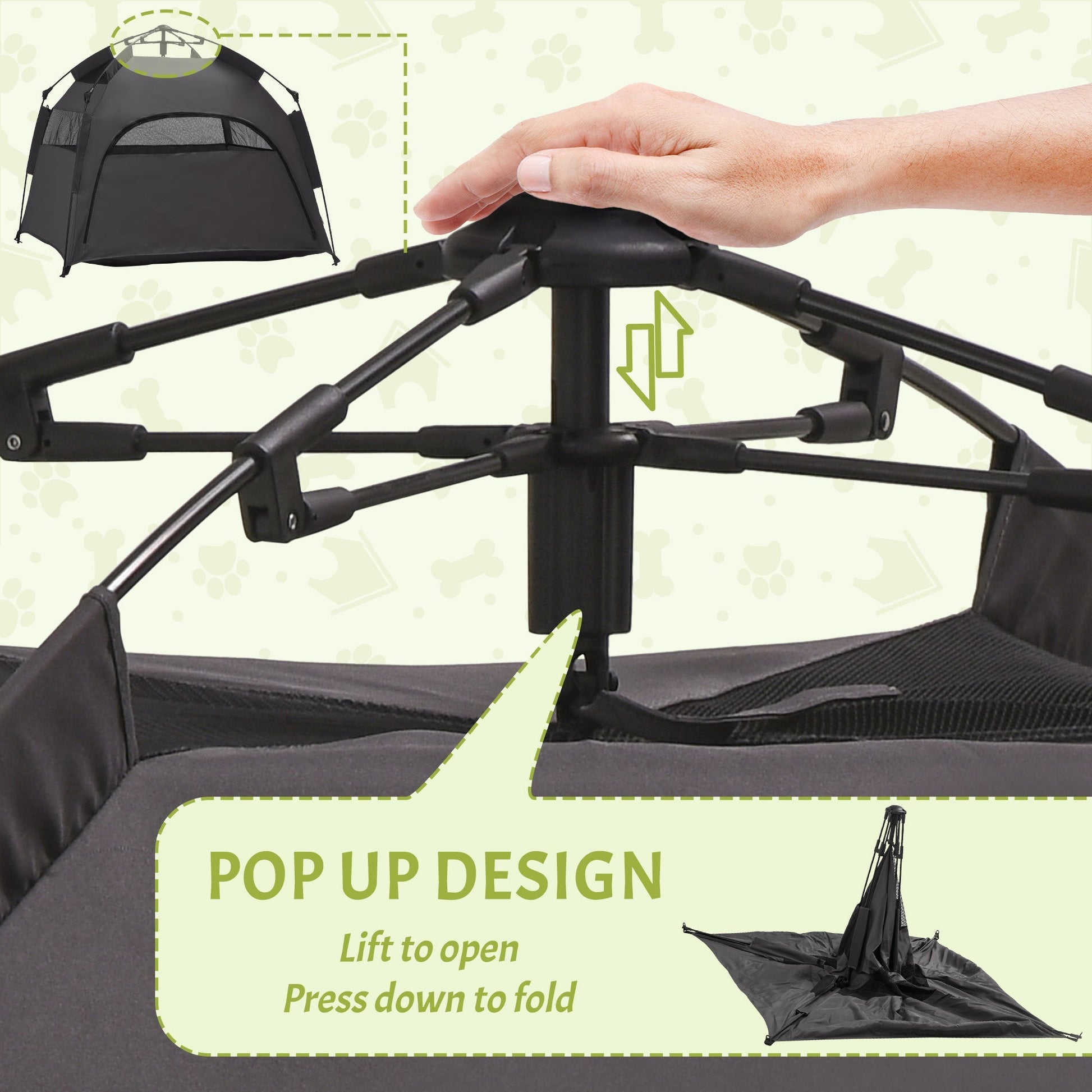 HKM-1415485 Portable Pop Up Dog Tent for Large and Extra Large Dogs, Dark Gray, Includes Carry Bag & Ground Pegs