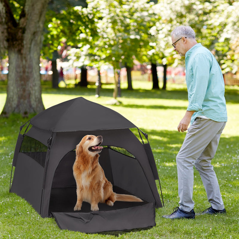 HKM-1415485 Portable Pop Up Dog Tent for Large and Extra Large Dogs, Dark Gray, Includes Carry Bag & Ground Pegs