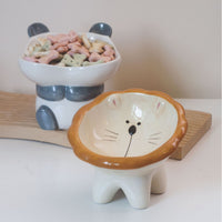 HKM-1415997 Cute Cartoon Ceramic Pet Bowl - Lion, Sheep, Panda, Blue Donut, Yellow Donut Design