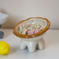 HKM-1415997 Cute Cartoon Ceramic Pet Bowl - Lion, Sheep, Panda, Blue Donut, Yellow Donut Design