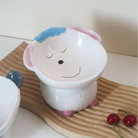 HKM-1415997 Cute Cartoon Ceramic Pet Bowl - Lion, Sheep, Panda, Blue Donut, Yellow Donut Design