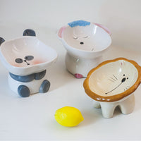HKM-1415997 Cute Cartoon Ceramic Pet Bowl - Lion, Sheep, Panda, Blue Donut, Yellow Donut Design