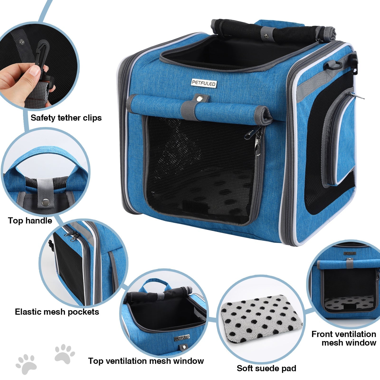HKM-1416253 Pet Bicycle Basket Front Bag for Dogs - Gray and Blue Polyester Design