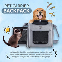 HKM-1416253 Pet Bicycle Basket Front Bag for Dogs - Gray and Blue Polyester Design