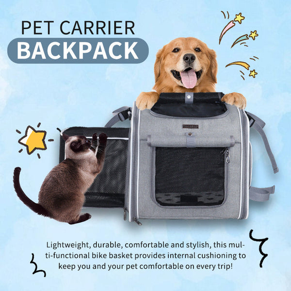 HKM-1416253 Pet Bicycle Basket Front Bag for Dogs - Gray and Blue Polyester Design