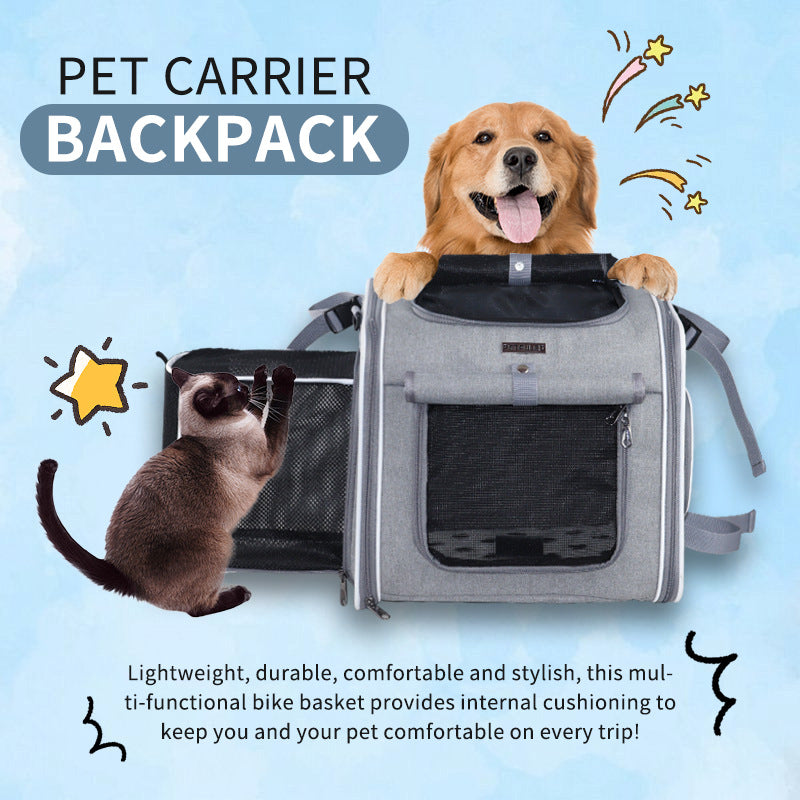 HKM-1416253 Pet Bicycle Basket Front Bag for Dogs - Gray and Blue Polyester Design