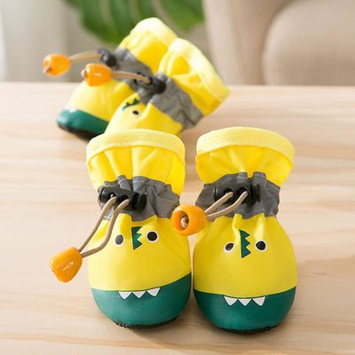 HKM-1416637 Crocodile Shaped Soft Sole Shoes for Kittens - Waterproof, Adjustable, Anti-Slip, Plush Comfortable Cotton - Pack of 4
