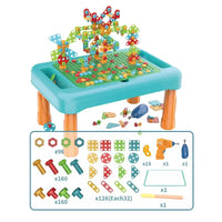 HKM-141715 2-in-1 Blocks Table with Terminal Block Screw Puzzle for Kids Ages 2-13