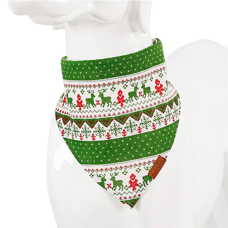 HKM-1417405 Stylish Cotton/Polyester Pet Bib for Cats and Dogs in Red and Green Deer Patterns