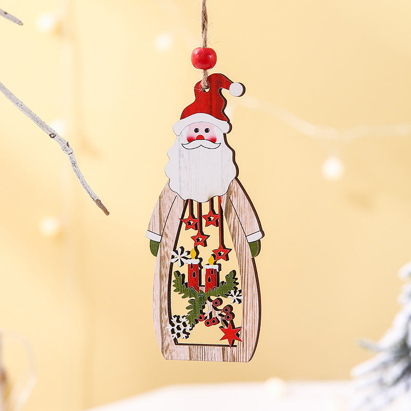 HKM-141843 Wooden Hollow Long Pendant for Christmas - Old Man, Snowman, or Elk Decor