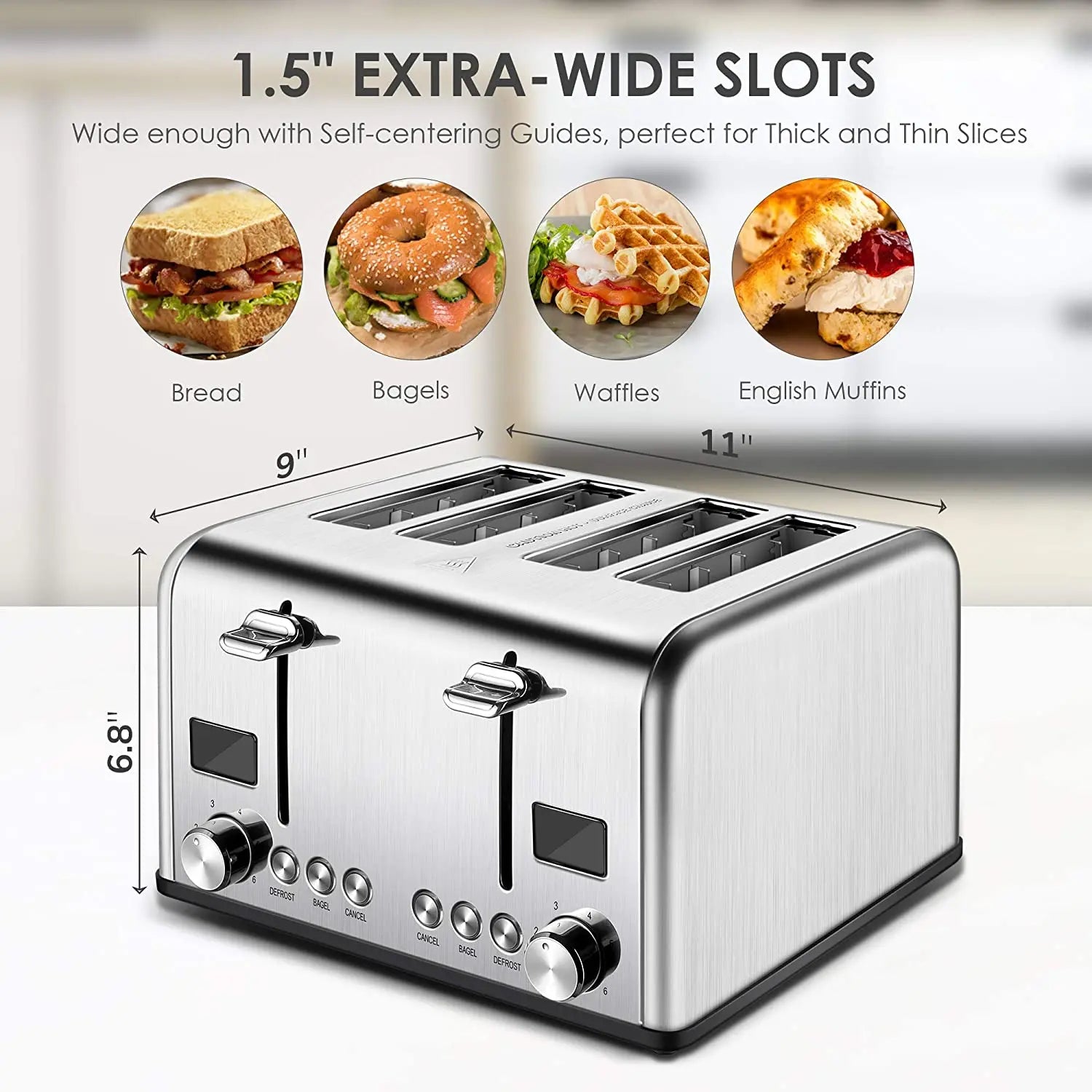 HKM-141971 Digital LED Display 4-Slice Stainless Steel Toaster with Smart Features