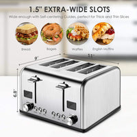 HKM-141971 Digital LED Display 4-Slice Stainless Steel Toaster with Smart Features