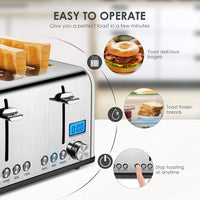 HKM-141971 Digital LED Display 4-Slice Stainless Steel Toaster with Smart Features