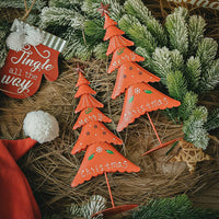 HKM-142035 Small Red Wrought Iron Christmas Tree Window Decoration Ornament