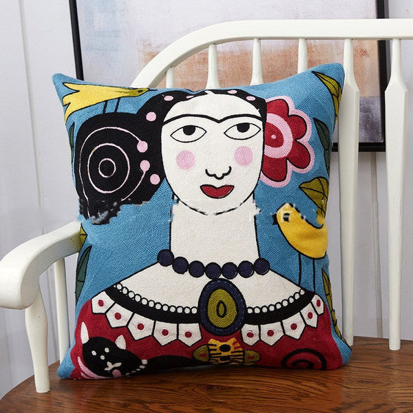 HKM-142035 Wool Embroidered National Style Cushion with PP Cotton Filling - 45x45cm