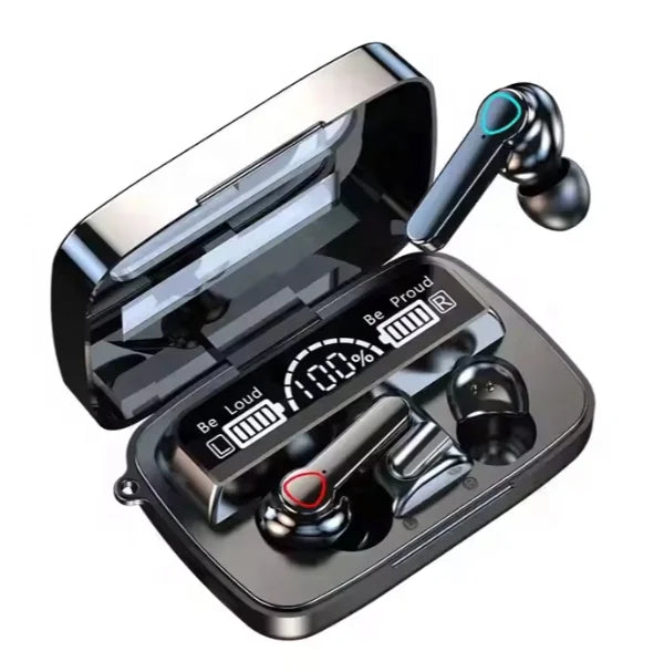 HKM-142227 M19 Gaming Earphones with LED Digital Display, Waterproof Mini Headset, and Wireless Charging Feature