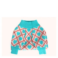 HKM-1423549 Warm Blue Peach Heart Sweater for Pugs, Teddies, Bichons, Schnauzers, Shiba Inus - Casual Dog Jacket in Various Sizes
