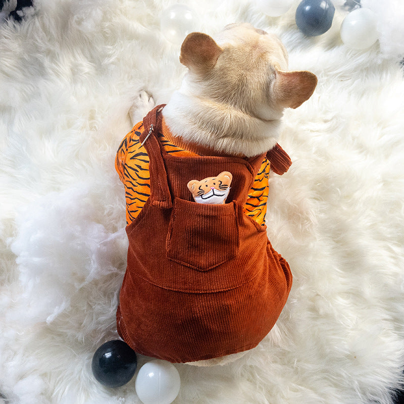 HKM-1423933 Warm Autumn and Winter Two-Piece Dog Overalls in Cow and Tiger Patterns
