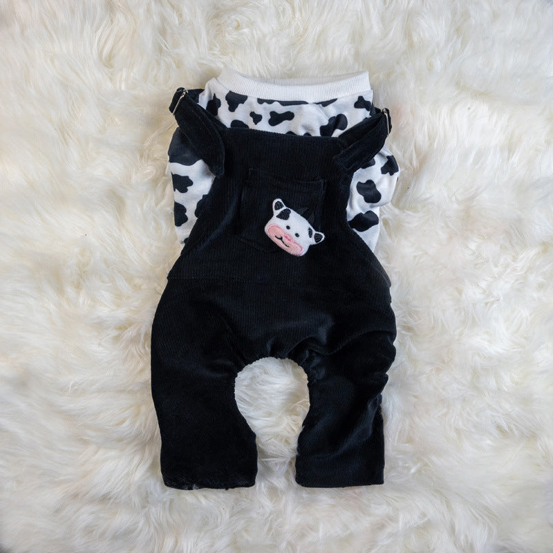 HKM-1423933 Warm Autumn and Winter Two-Piece Dog Overalls in Cow and Tiger Patterns