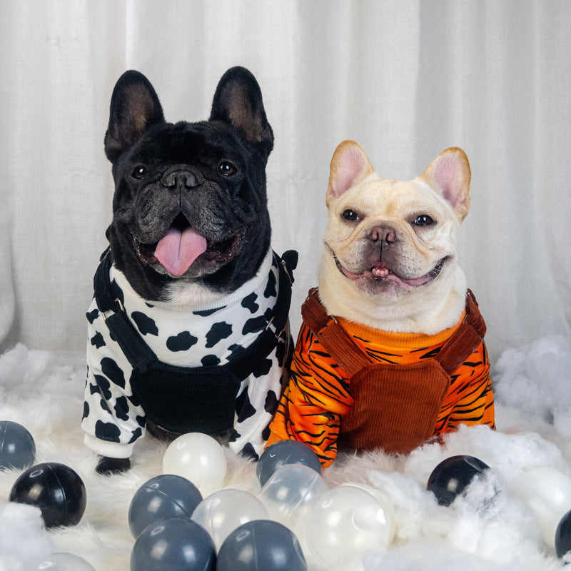 HKM-1423933 Warm Autumn and Winter Two-Piece Dog Overalls in Cow and Tiger Patterns