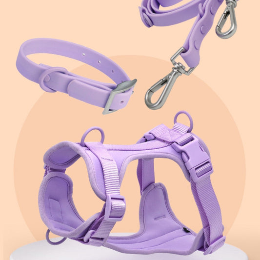 HKM-142419 Double Layer Pet Chest Harness Set with Traction Rope and Collar in Multiple Colors