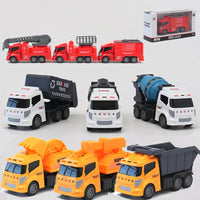 HKM-142483 Friction Inertia Diecast Truck Model Set - Excavator, Fire Fighting Sprinkler, Garbage Truck for Kids