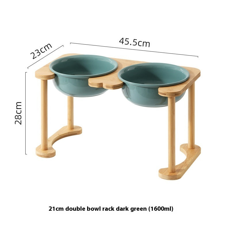 HKM-1425725 Elevated Double Bowl Ceramic Pet Feeding Station with Non-slip Mat and Various Color Options