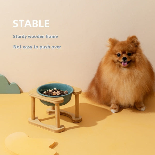 HKM-1425725 Elevated Double Bowl Ceramic Pet Feeding Station with Non-slip Mat and Various Color Options
