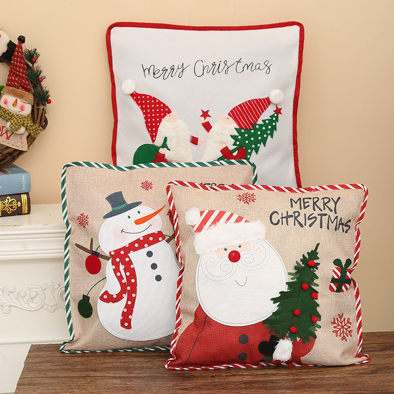 HKM-142611 Santa Claus and Snowman Decorative Pillowcase - Imitation Linen, 46x46 cm, Unique Holiday Designs