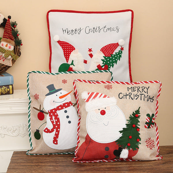 HKM-142611 Santa Claus and Snowman Decorative Pillowcase - Imitation Linen, 46x46 cm, Unique Holiday Designs