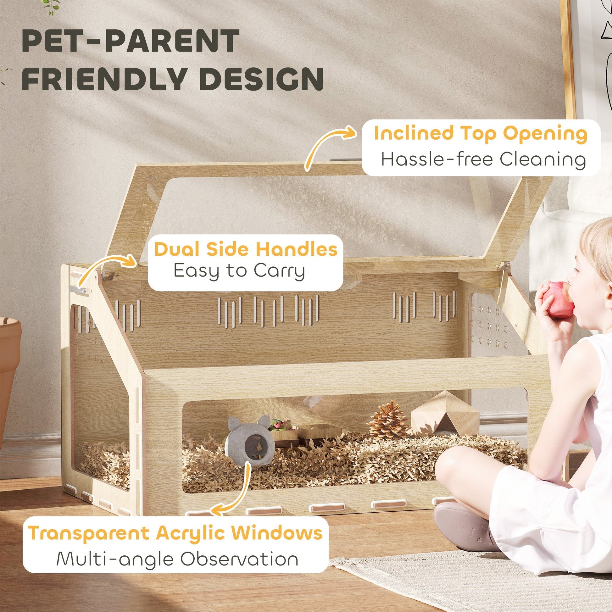 HKM-1429181 39 Inch Hamster Cage Habitat with Acrylic Windows and Openable Top for Small Pets