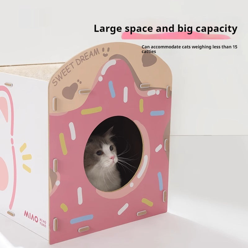 HKM-1429309 Strawberry Sweet Cube Cat Scratch Board in Cute Style, Crafted from Density Plate and Corrugated Paper, 39.5x41.5x48.5cm