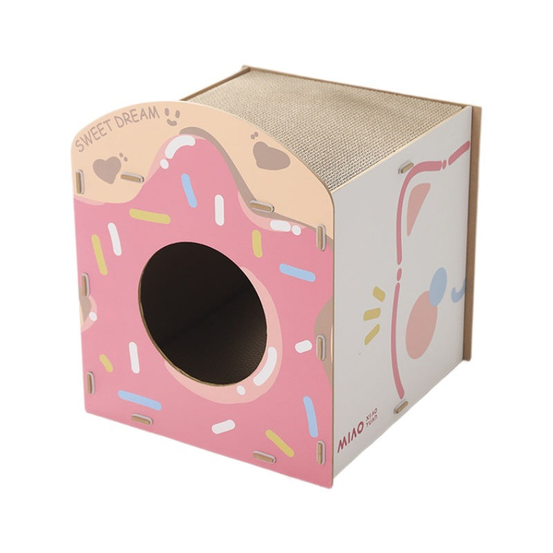 HKM-1429309 Strawberry Sweet Cube Cat Scratch Board in Cute Style, Crafted from Density Plate and Corrugated Paper, 39.5x41.5x48.5cm