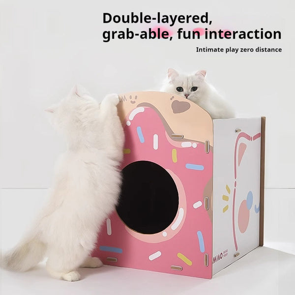 HKM-1429309 Strawberry Sweet Cube Cat Scratch Board in Cute Style, Crafted from Density Plate and Corrugated Paper, 39.5x41.5x48.5cm