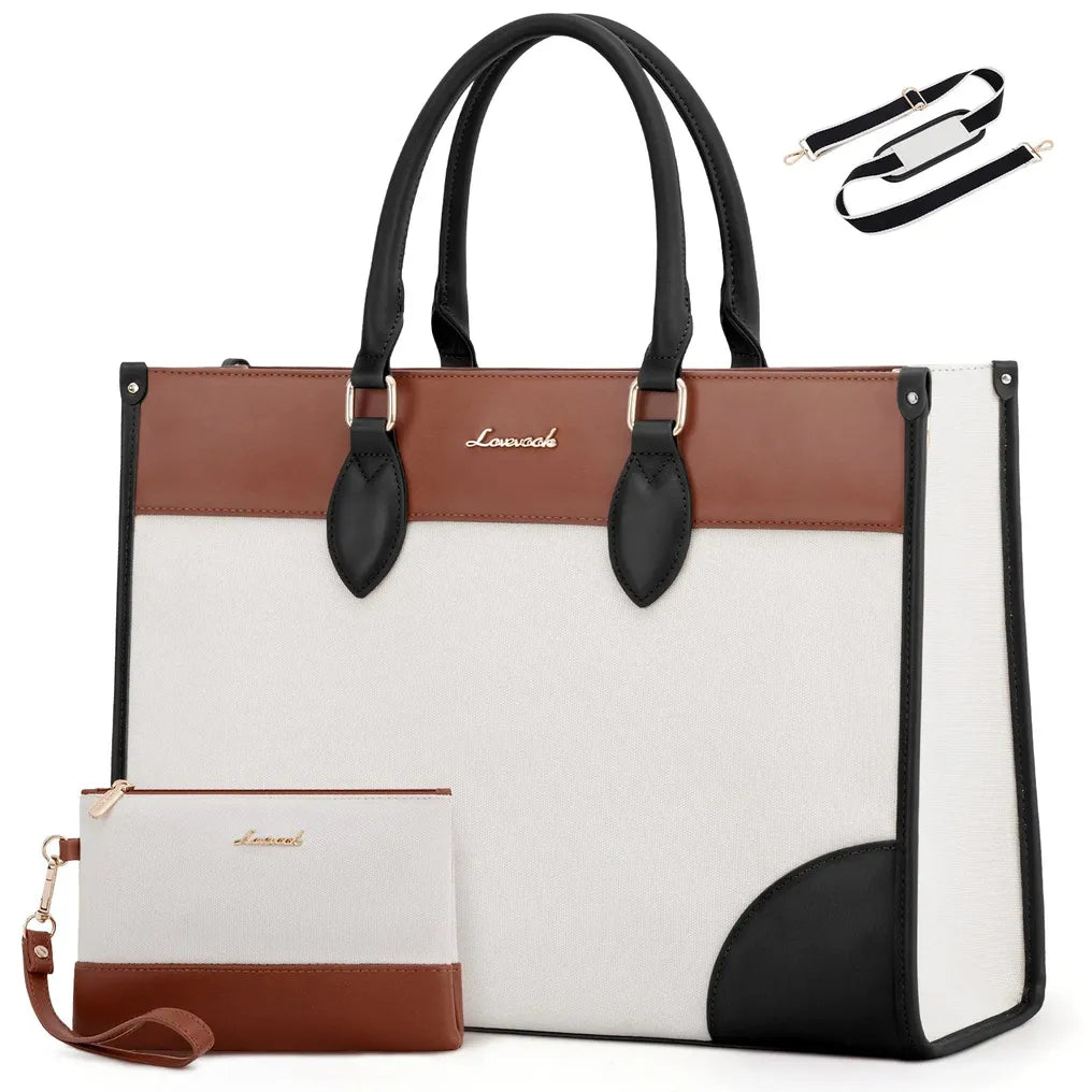 HKM-142931 Functional 15.6 Inch Leather Laptop Tote Bag Set for Women - Waterproof Office Shoulder Handbags